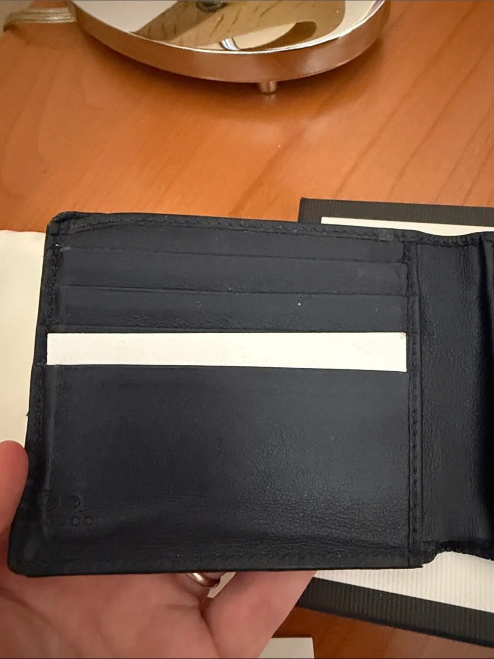 Gucci DARK BLUE Embossed Leather Bi-Fold Wallet with Logo Pattern